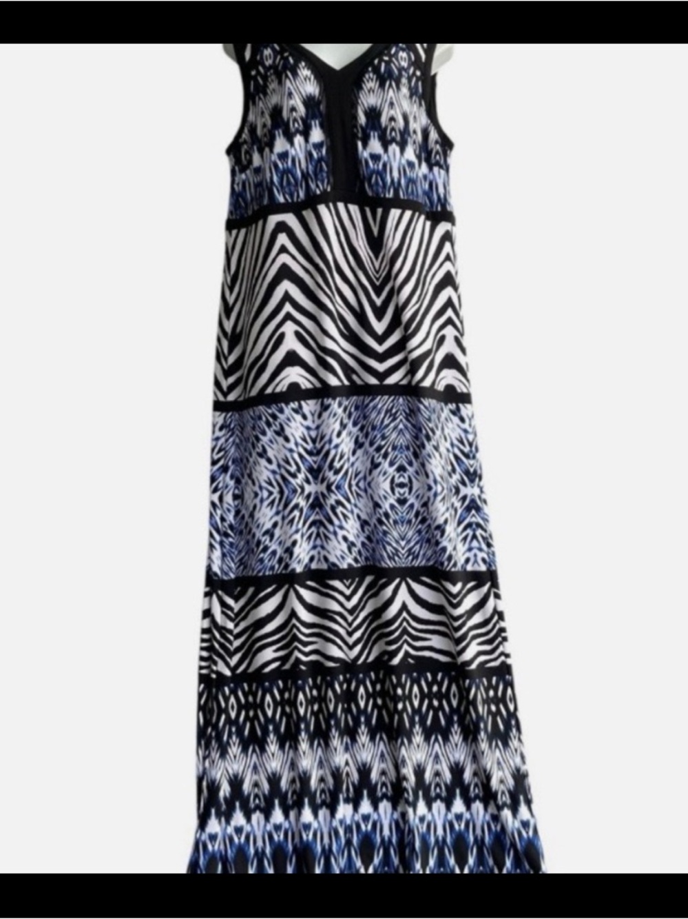 Elegant Blue and Black Maxi Dress Chico’s NWT with Beautiful pattern, no sleeves - Picture 2 of 10